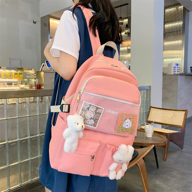 Canvas Student Backpack Four-piece Fashion Harajuku Junior High School Campus School Bag