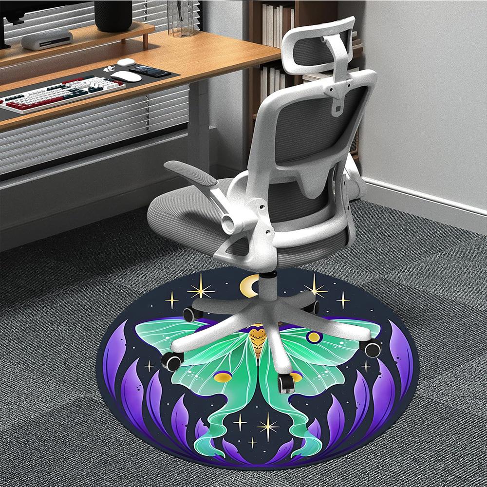 

1PC Celestial Moth Print Office Round Rug, Non slip, Soft and Durable Office Rug for Interior Decoration, Perfect for Office 80cm