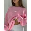 Autumn/Winter Women's Loose Round Neck Solid Color Knit Cardigan Sweater