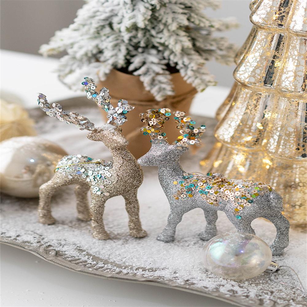 Christmas Decoration 2025 Flash Flocked Elk Pendant Christmas Tree Home New Year Hanging Decors Luxury Red Glod Glitter Deer