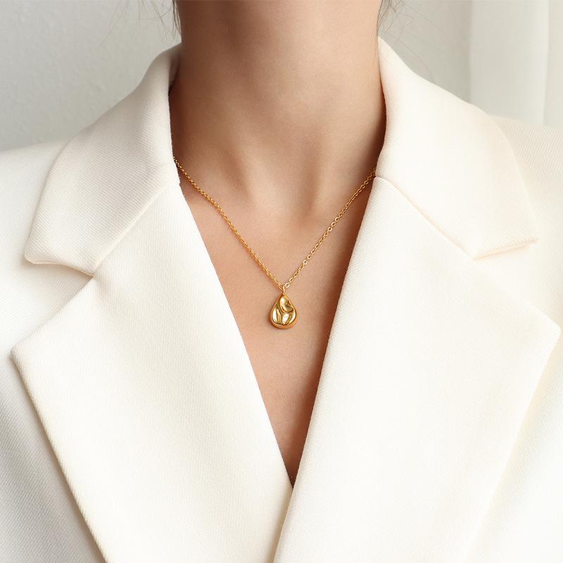 Brand-Approved Water Drop Irregular Clavicle Necklace, French Design, Titanium Steel, Colorfast P1012