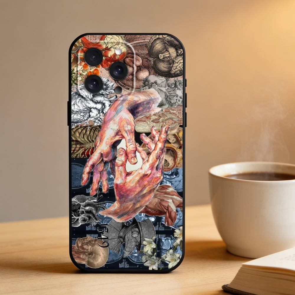 Medical Art Medicine Collage Phone Case For iPhone 16,15,14,13,12,17,Pro Max,Plus Silicone Black Case