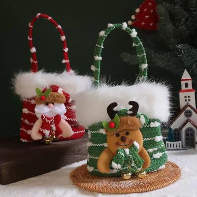 Bright Snowman Christmas Gift Bag Colorful Knitted Velvet Material Velvet Gift Bag Beautiful Knitted Snowflake Design