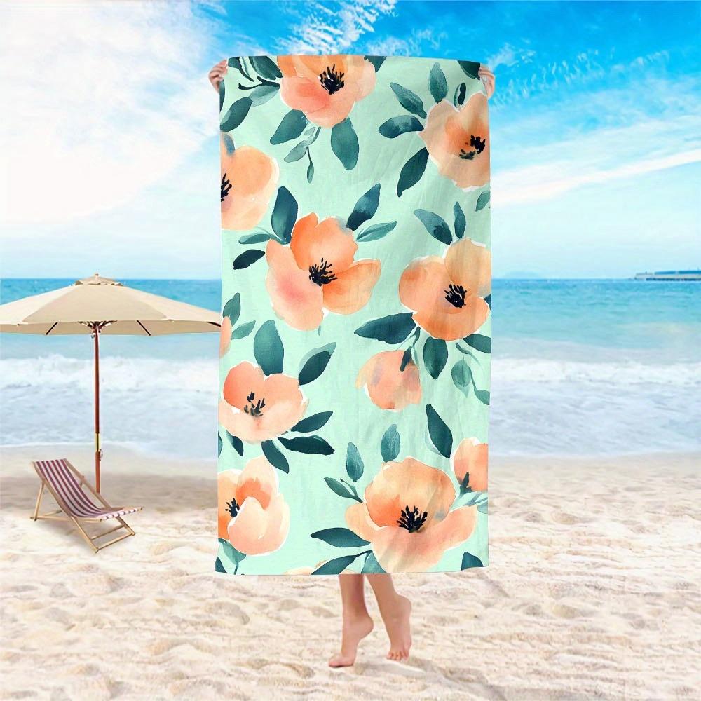 1pc Floral Beach Towel - Quick-Dry Microfiber,Lightweight & Absorbent, Vibrant Orange & Green Floral Design, Compact Travel Pool