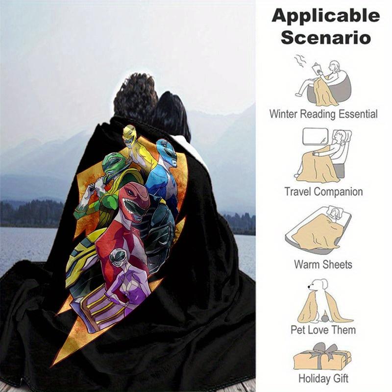 1pc Colorful Power Rangers Home Decor Blanket: Perfect Gift for Bedroom, Living Room, Travel, Camping, Car, Beach, Office Nap, Cozy Flannel Throw for