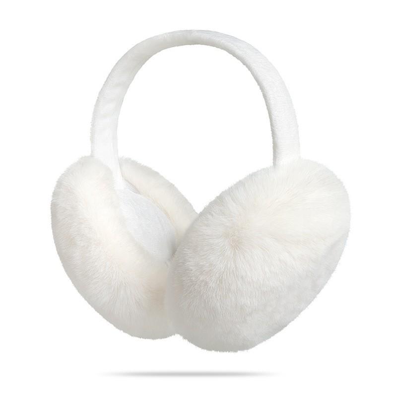 Warm Fleece Ear Muffs Women Winter Warmers Soft Rabbit Fur Look Foldable Unisex Cold Weather Protection One Size 90g