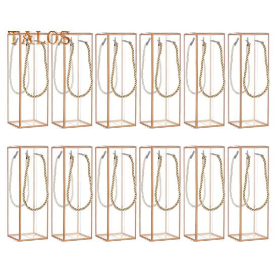 12 Pcs Clear Plastic Gift Box Transparent Cuboid Candy Box with Golden Borders And Cord Party Favor Wrapping Box for Bridal Gift Treats