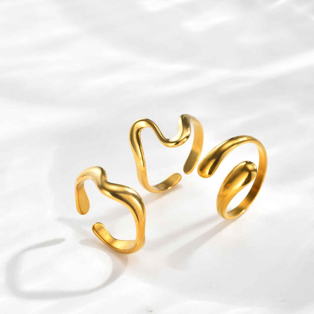 Minimalist Geometric Stainless Steel Ring for Women Wavy Water Drop Rings Gold Plated Daily Jewelry Gift