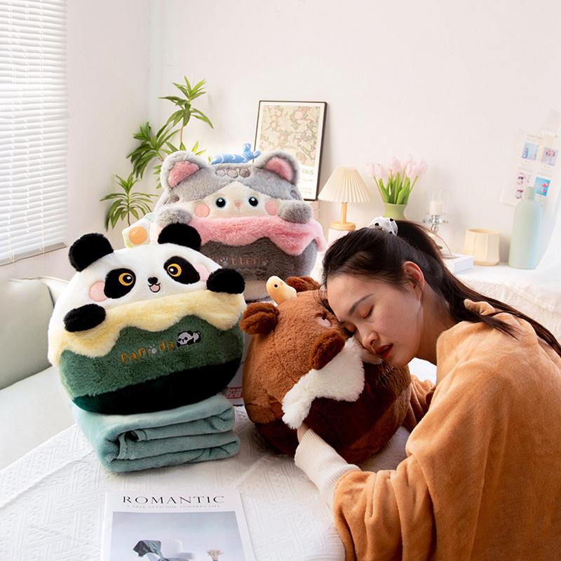 Panda Pillow Blanket: Multifunctional Office Nap Cushion & Hand Warmer for Car Use.
