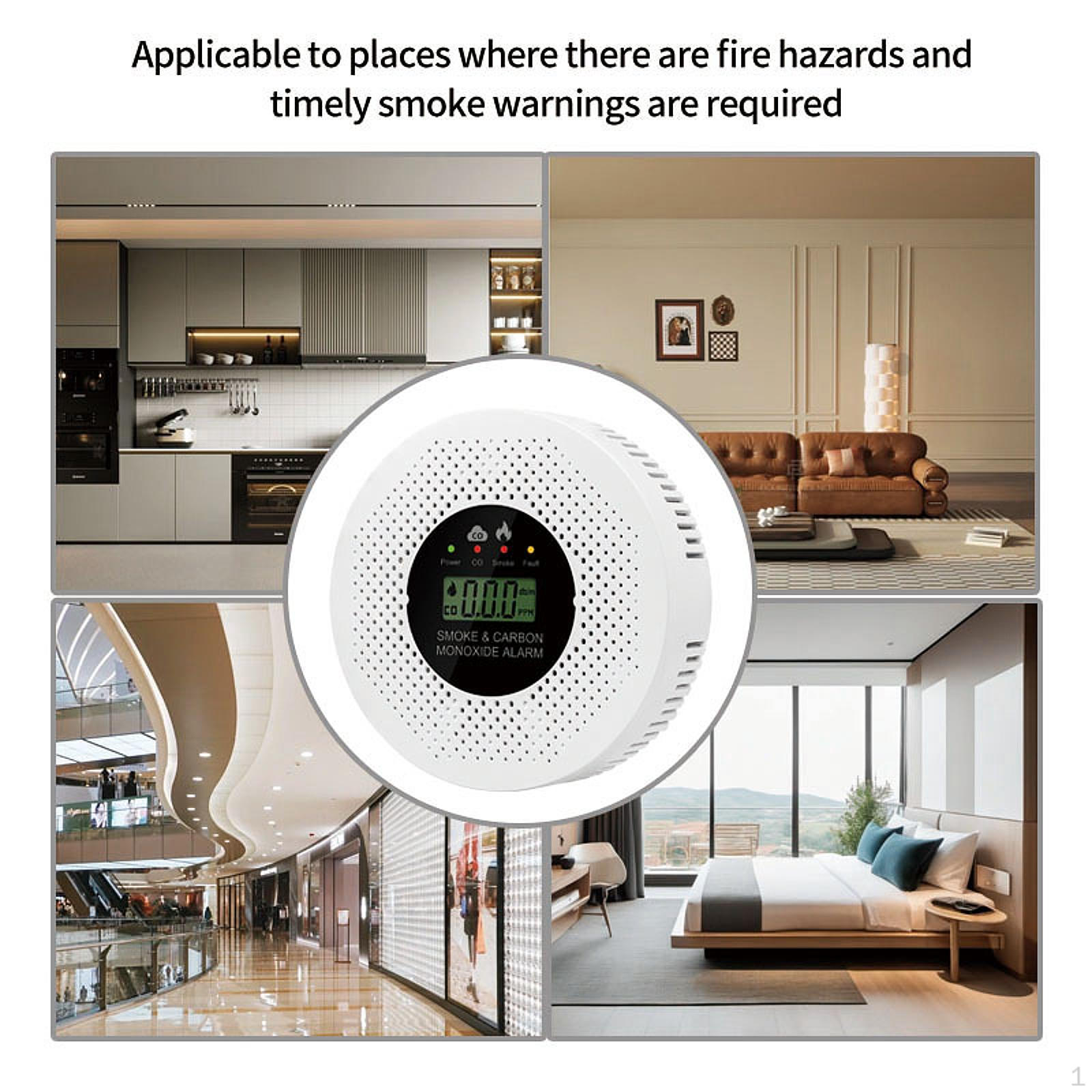 Детектор утечки дыма и CO 2 в 1, газовый сигнализатор, монитор для квартиры, дома, комнаты