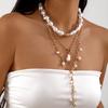 Stacked pearl necklace collection European and American retro baroque special-shaped pearl OT buckle blade snake chain tassel