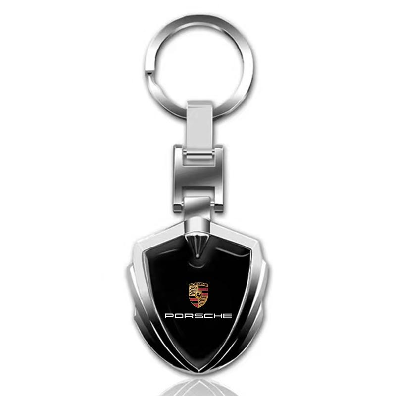 1Pcs Car Emblem Stying Metal Key Rings Shield Shaped Keychain For Porsche Cayenne Panamera Macan Boxster 911 Carrera-GT 944 918 917
