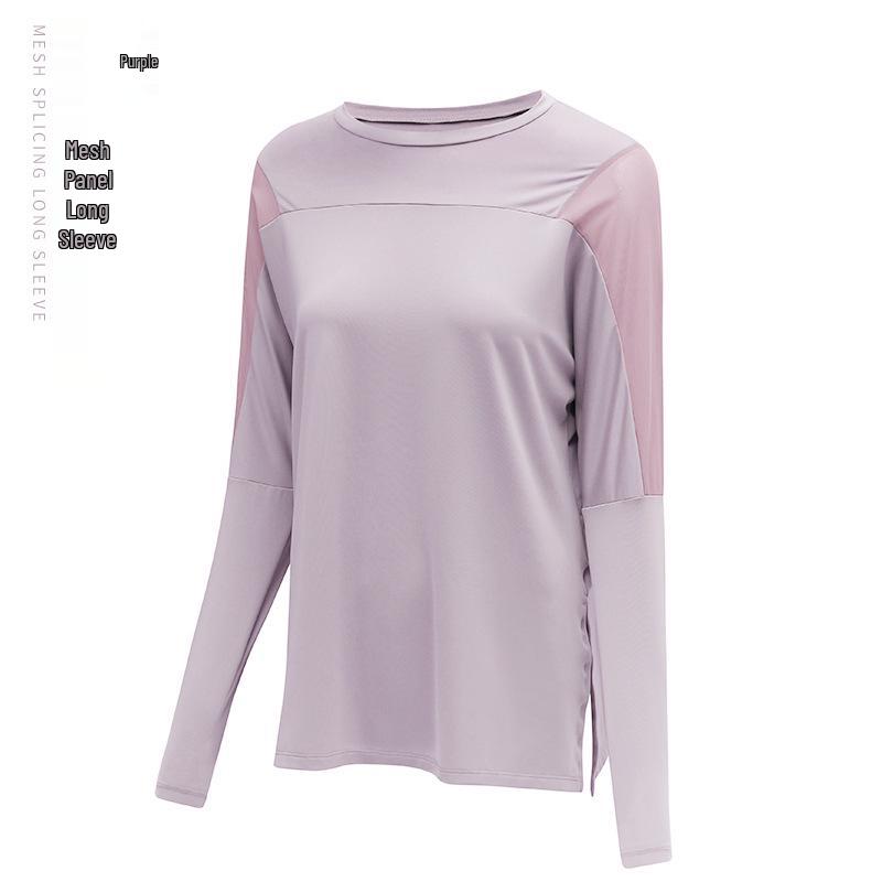 

Женский быстросохнущий свободный топ для йоги - С длинным рукавом, дышащий, фитнес-рубашка больших размеров для весны XL (140-170 pounds) светло-фиолетовый