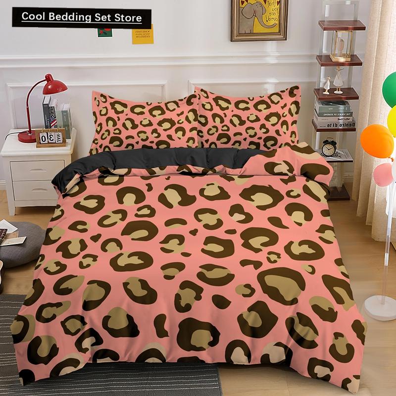 Leopard Print King Queen Duvet Cover Brown Cheetah Skin Pattern Bedding Set for Teens Girl Women Leopard 2/3pcs Soft Quilt Cover