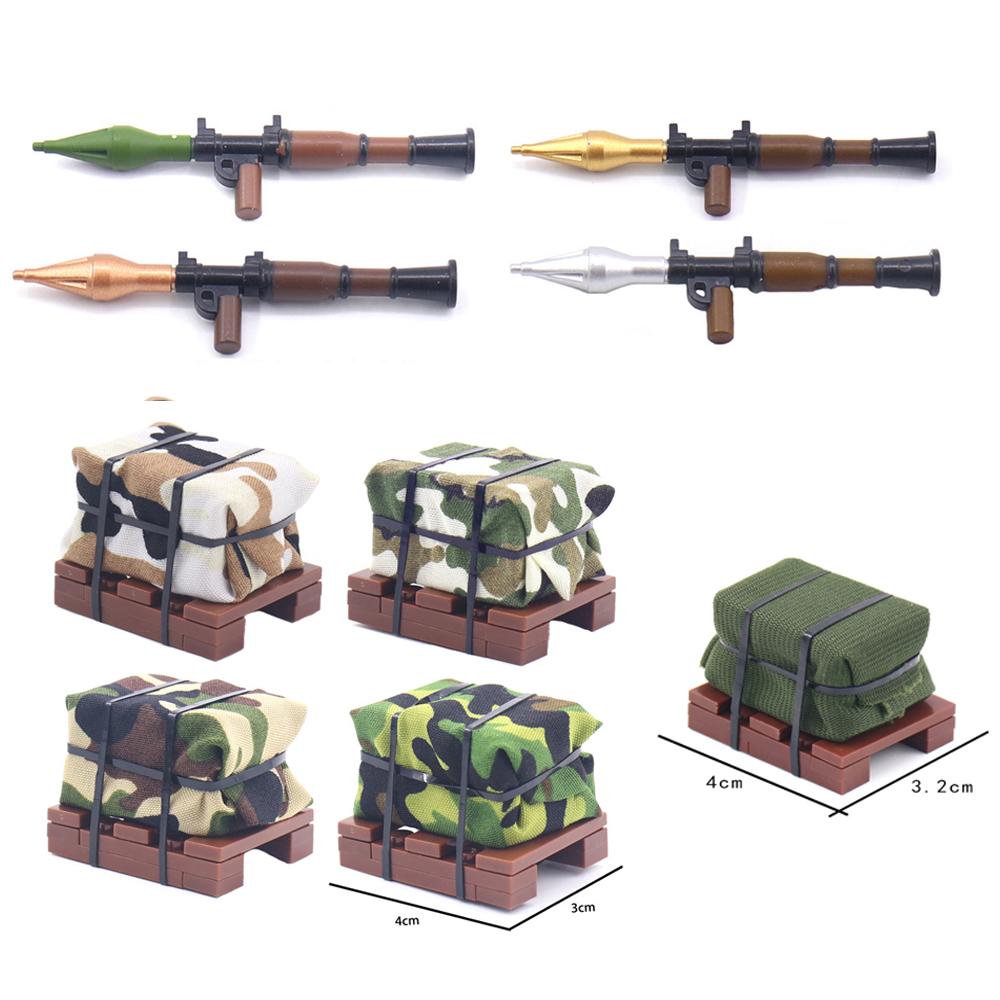 MOC airdrop box spray painted bazooka two-color olive green bronze weapon equipment small particle construction block accessories