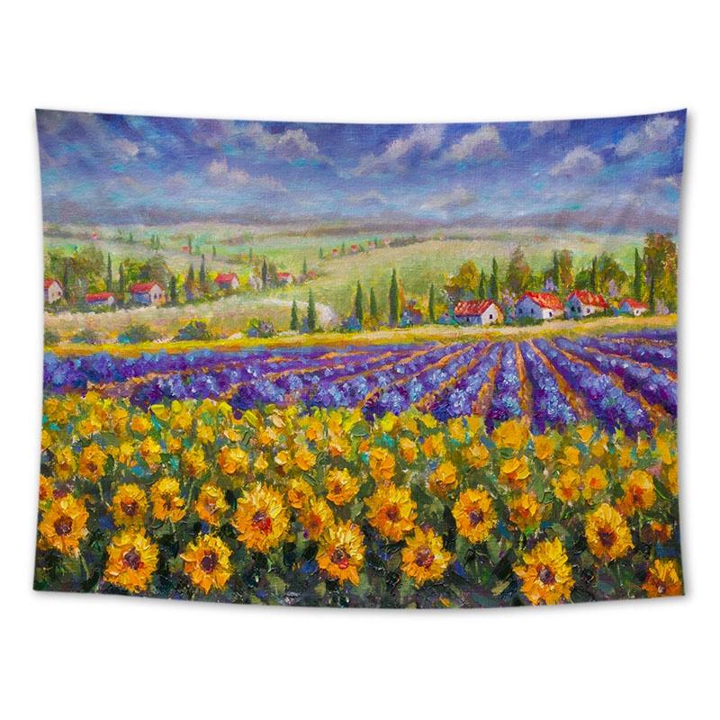 Tapiserie suspendată pe perete Floarea-soarelui Lavandă Pictură în ulei Peisaj Decorare cameră Pânză de fundal