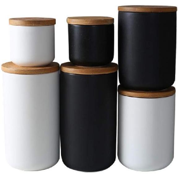 MilkyWay Food Storage Jar Strong Ceramic Storage Canisters with Airtight Seal Bamboo Lid Modern Design Seal Damp-Proof Kitchen Jar for Coffee, Tea,