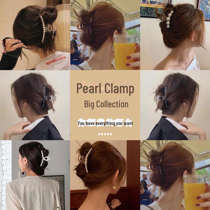 Classy Frosted Hair Clip with Pearls for Women's Hair - Large Shark Design for Back of Head