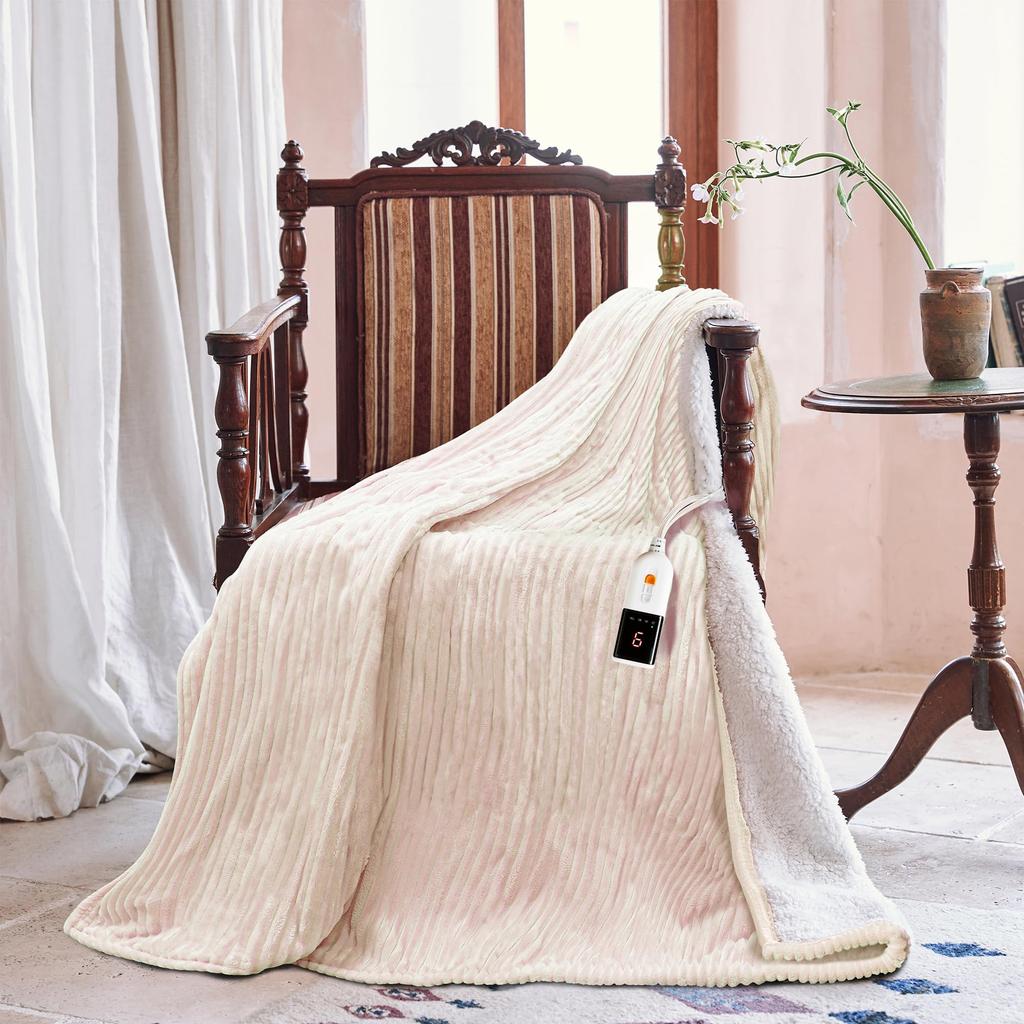 Texciting Elektrisk Oppvarmet 9 Varme Maskin Beige Pledd, 130x180cm, Innstillinger, 10-Timers Auto-Av, Vaskbar,