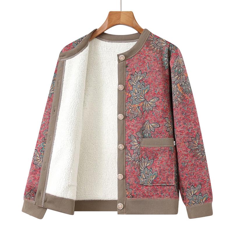 Women's Floral Fleece-Lined Cardigan for Seniors