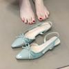 Gentle Temperament Shallow Mouth Women's Single Shoes 2025 Summer Bow French Back Empty Splicing Bag Head Sandals