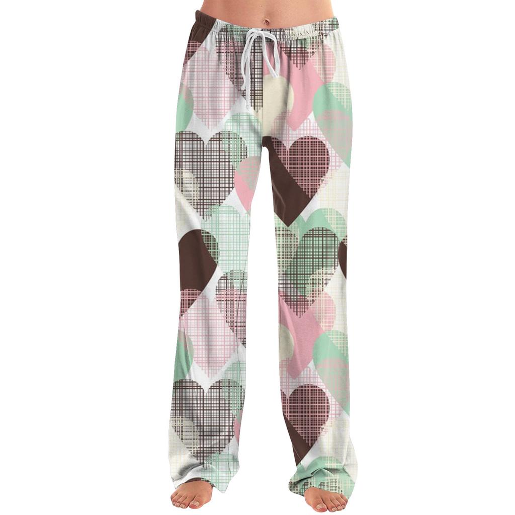 Damen Pyjamahose Nachtwäsche Lässige Hose mit Kordelzug und elastischer Taille Bequeme gerade lockere Yogahose