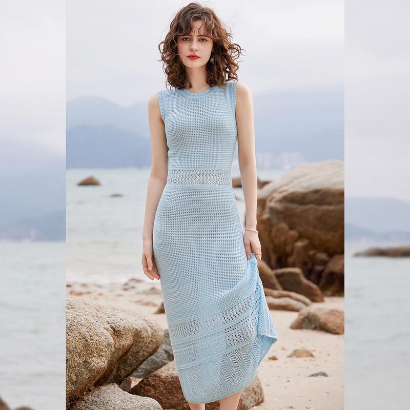 Bailuyu Women s Wave Hollow-out Knit Long Dress XL