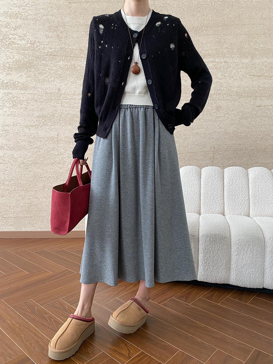 

Синан Ретро Состаренный Вязаный Кардиган - Двухсекционный Многослойный Вид, SN6656 One Size чёрный