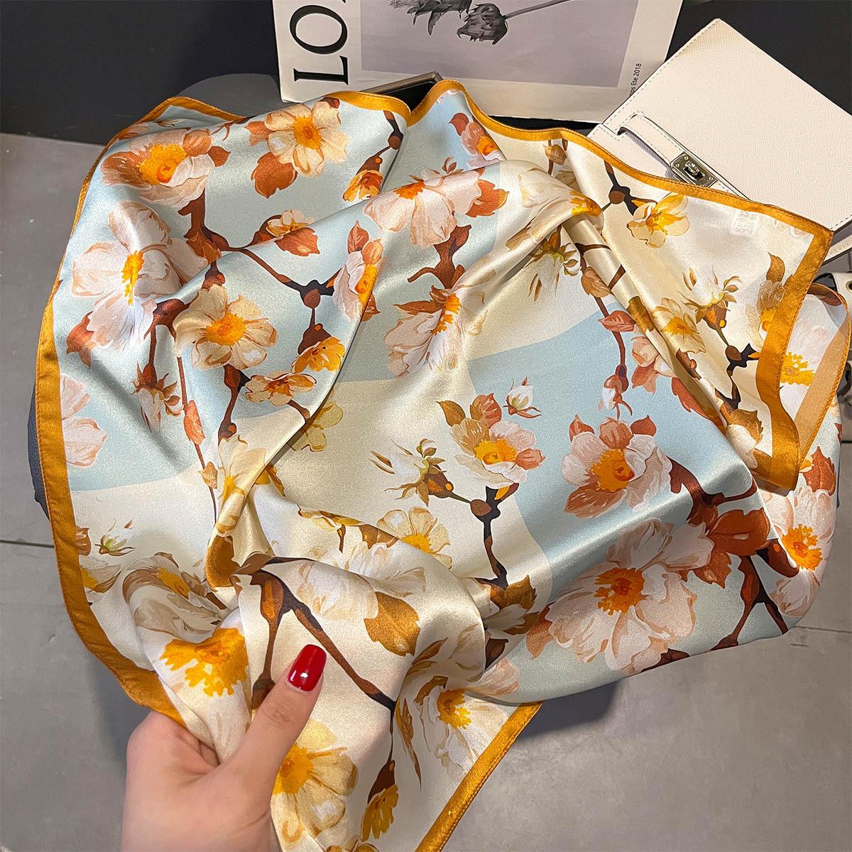 

100% Pure Silk Scarf for Women Hairband Foulard High Quality Square Female Fashion Neckerchief Shawl Wraps Hijab Bandana Scarves Real Silk 65x65cm