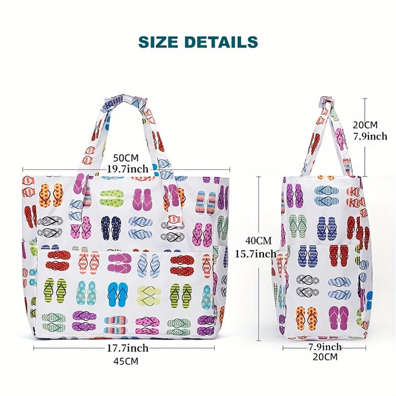 1PC Beach Tote Bag Lightweight Foldable Multi-Pocket Design With Zipper Bag Perfect For Pool Travel Gym And Outdoor Adventures Handbag