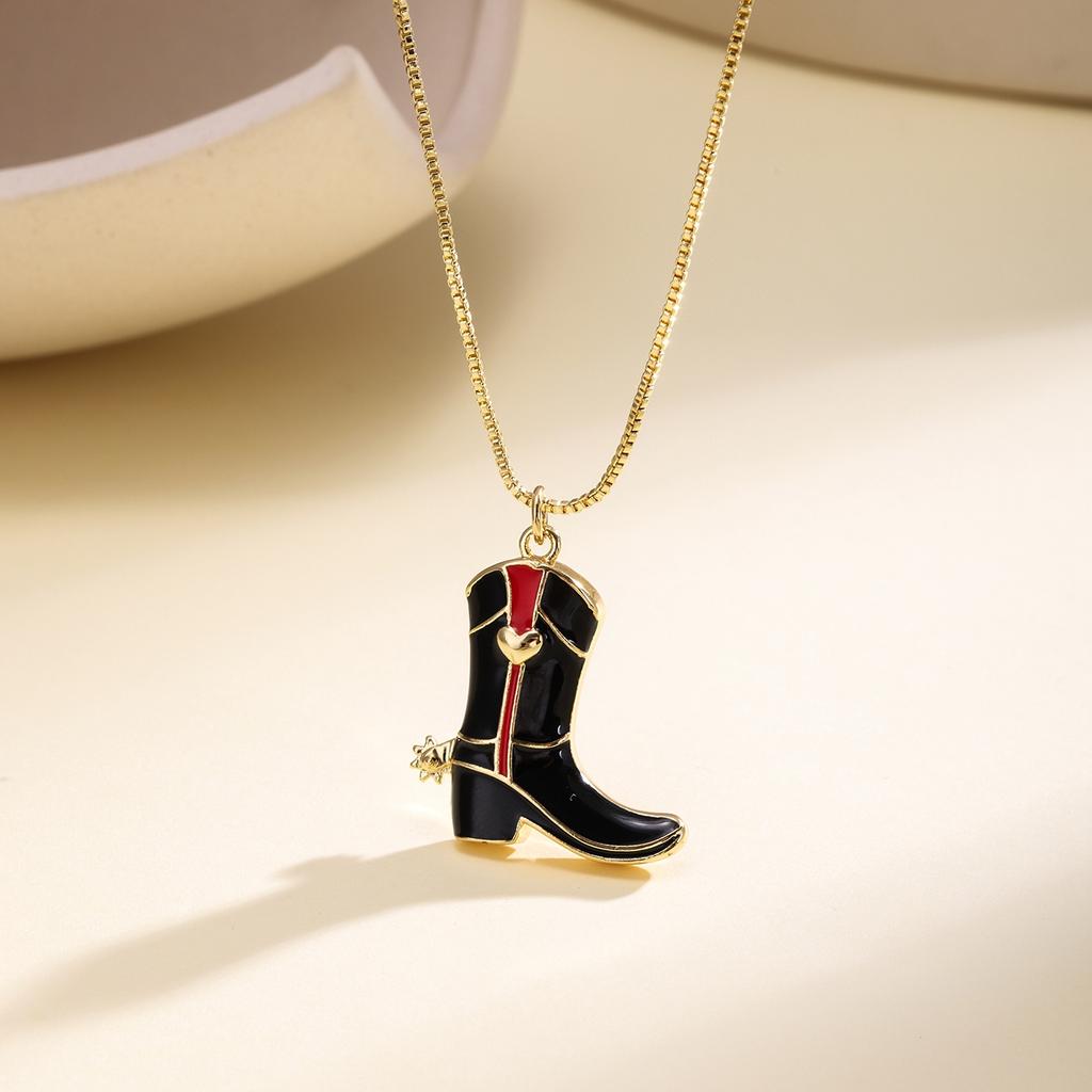 Nidin Hot Sale Hip-Hop Style Boots Shape Charms Pendant Necklace For Women Men Enamel Drip Oil Making Choker Copper Neck Jewelry