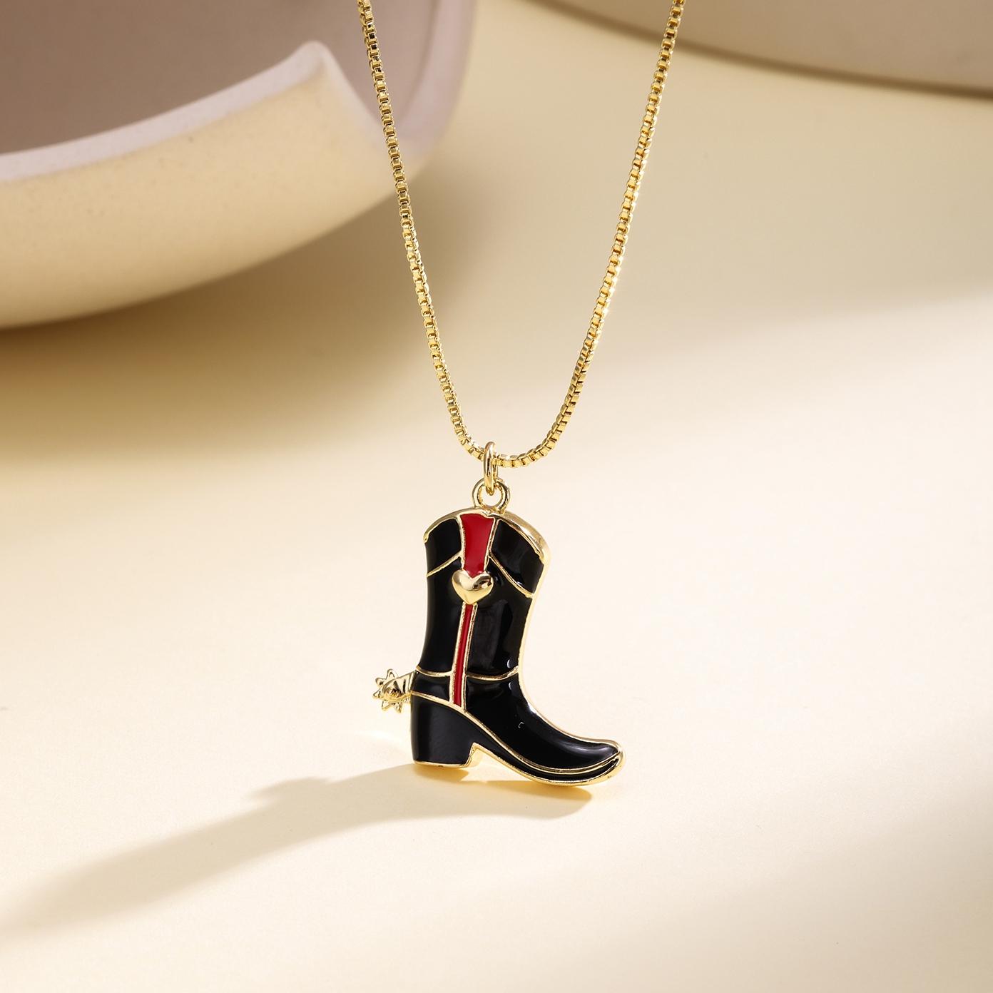 

Nidin Hot Sale Hip-Hop Style Boots Shape Charms Pendant Necklace For Women Men Enamel Drip Oil Making Choker Copper Neck Jewelry