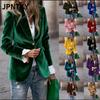 JPNTKY Women's Vintage Casual Solid Color Print Autumn Winter Long Sleeve POLO Neck Jacket International Designs & Coats
