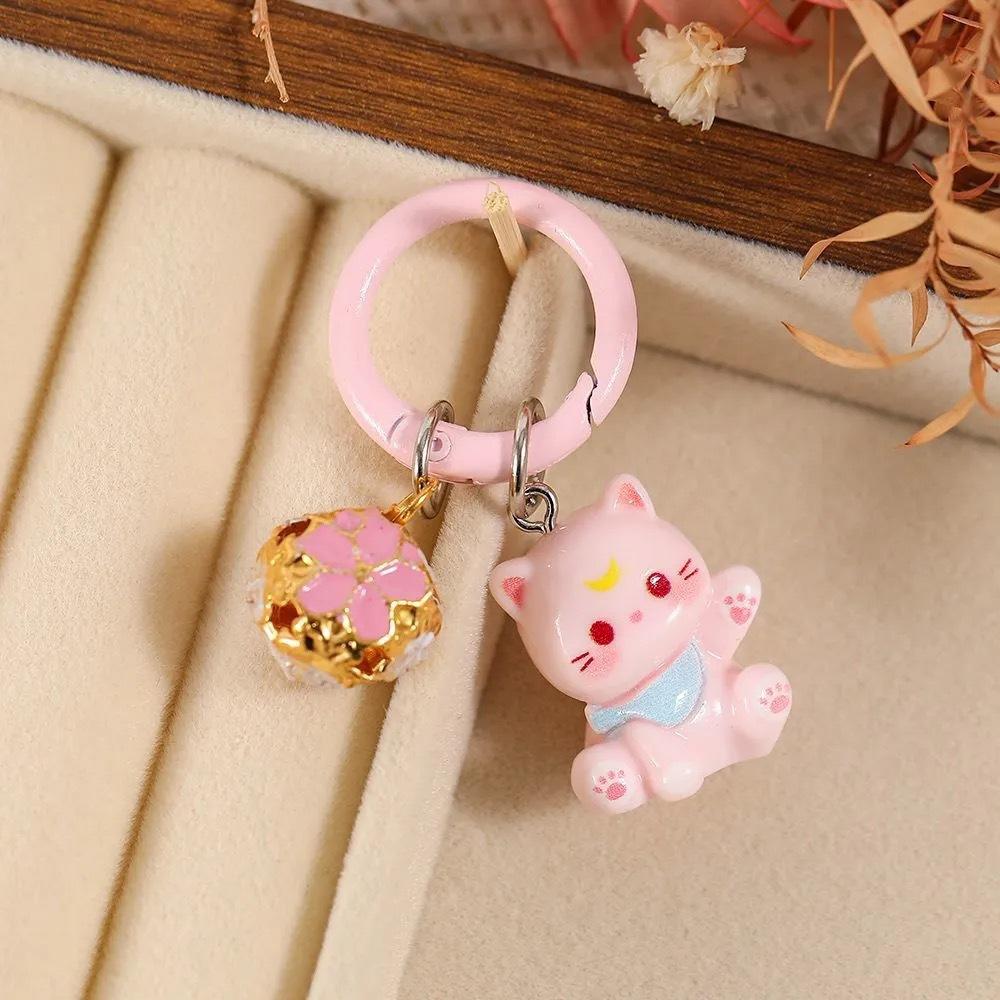 Cute Cat Cartoon Resin Animal with Bell Girls Women Bag Purse Charm Couple Key Chains Gift Accessories Bag Charm
