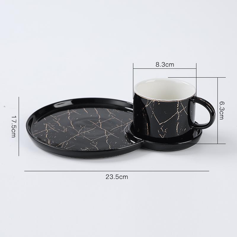 

200ML Ceramic Coffee Cup Saucer Marble Breakfast Milk Mug Pastry Dessert Plate Black White Mug Afternoon Camellia Tea Cup Gifts 200ml
