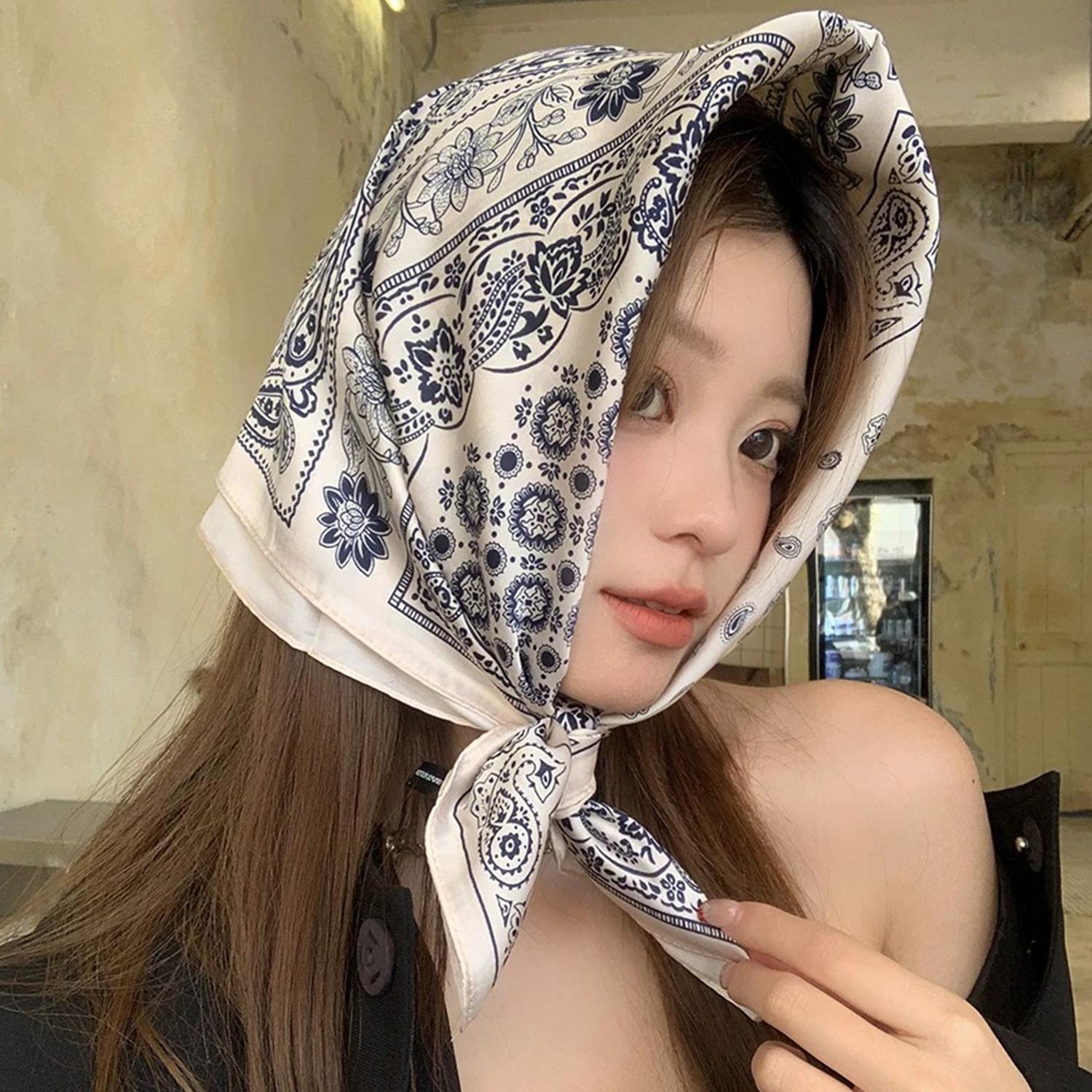 

Korean Silk Cashew Print Headscarf Black Blue Hair Scarf Versatile Head Wrap Waist Belts Kerchief Fashion Daily Use Accessories