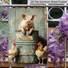 2D Flat, 1pc Rustic Farmhouse Vintage Metal Sign - 8x12 Inch Aluminum Wall Plaque with Whimsical Pig & Chicken Design, No Electricity Needed, Easy