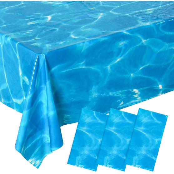 3 Pcs Iridescent Ocean Waves Tablecloths, 54 x 108 Inch Disposable Plastic Ocean Table Cloth, Water Print Tablecloths Ocean Table Cover for Beach