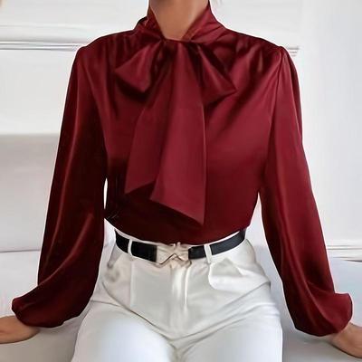 Elegant Long Sleeve Blouse with Flowing Ribbon Bow