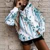 Women Plus Size Abstract Printed Long Sleeve Drawstring Hoodie Kangaroo Pocket Pullover