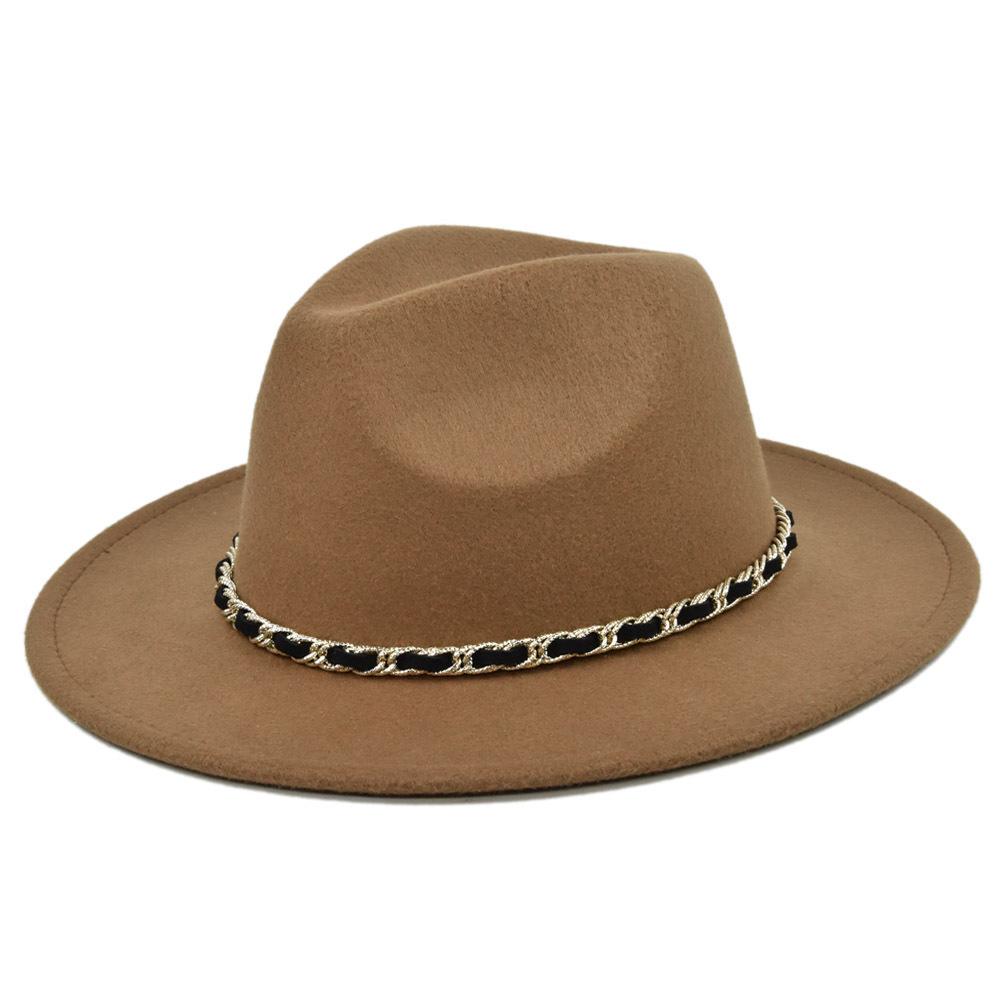 Chain woolen british retro jazz hat large brimmed hat woolen ancient large brimmed hat black hat