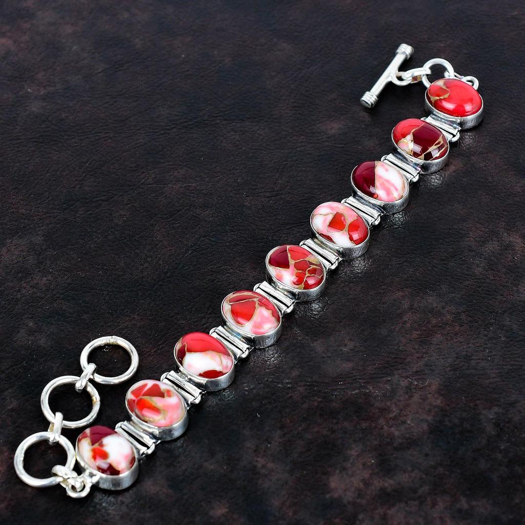 Kingman red mohave copper turquoise gemstone bracelet 925 sterling silver adjustable chain bracelet handmade boho jewelry anniversary gifts