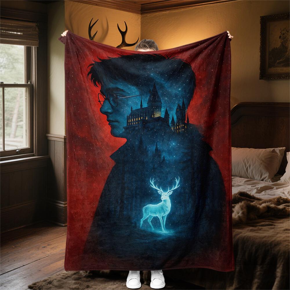 1pc Harry Potter,Hogwarts,Patronus Outdoor Flannel Throw Blanket All Season Soft Warmth,Home Decor 1031176