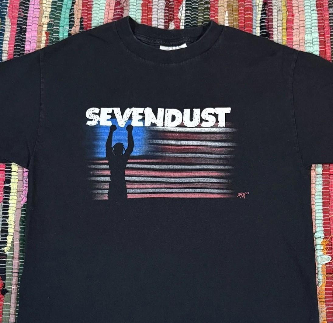 VTG 2002 Sevendust Band American Flag Black S to 5XL Tee Shirt SG713 S разноцветный