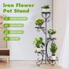 5-Tier Flower Stand, Black Iron Plant Shelf W/ 5 Trays, Modern Baking Paint Display Rack, Multi-Level Floor Standing Organizer