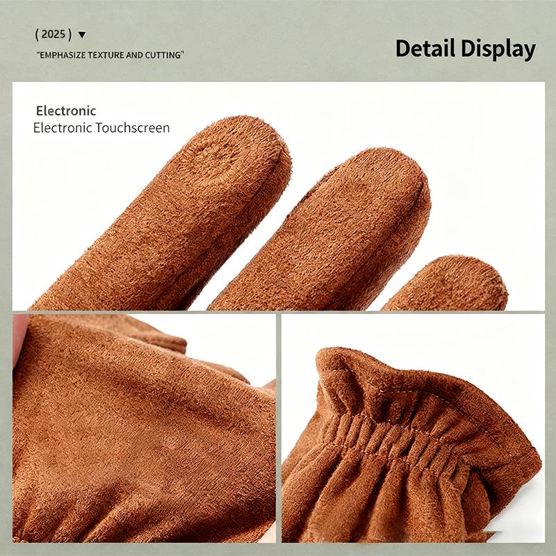 Winter Outdoor Cycling Suede Leather Gloves for Men Windproof Thick Warm Gloves Touch Screen Soft Skiing Gloves Accessories