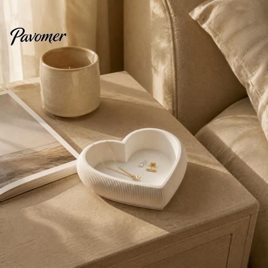Necklace Storage Plate Heart Shaped Jewelry Tray, 3D Printed Ring Earring Holder, Accessory Organizer Romantic Desktop Trinket Dish for Dresser