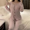 Taro Purple Modal Cotton Women's Pajamas, French Style, Long Sleeves, Sweet Design with Breast Pads, Perfect for Spring and Autumn.