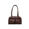 (Brown) Retro Red Women's Satchel Hobo Bag Patent Leather Multi Pocket Luxury Designer Handbag Female Shoulder Underarm Bag Tote Purses