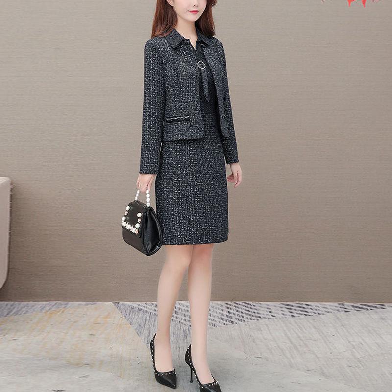 2025 Women's Slimming Petite Dress Set - Age-Reducing Two-Piece Skirt for Autumn/Spring